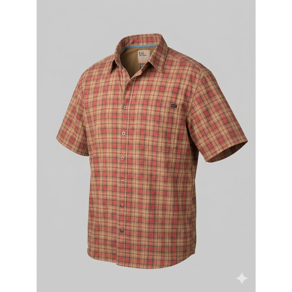 5.11 Tactical Hunter Plaid Snap Button Short Sleeve Shirt Mens 2XL English Red